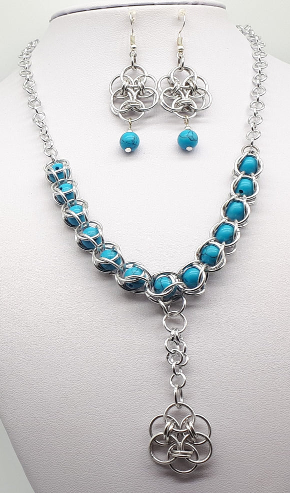 Turquoise captured bead chain mail set