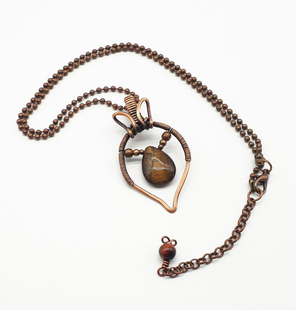 Wire wrapped tiger's eye teardrop necklace