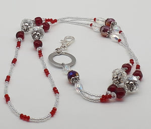 Red glass and crystal beaded lanyard necklace