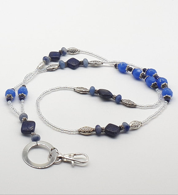 Lapis lazuli beaded lanyard necklace