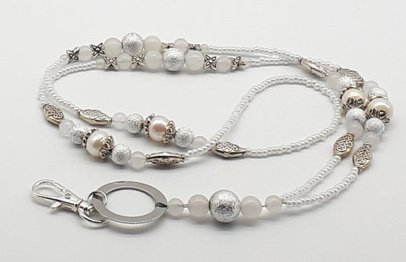 Fresh water pearls and white agates lanyard necklace