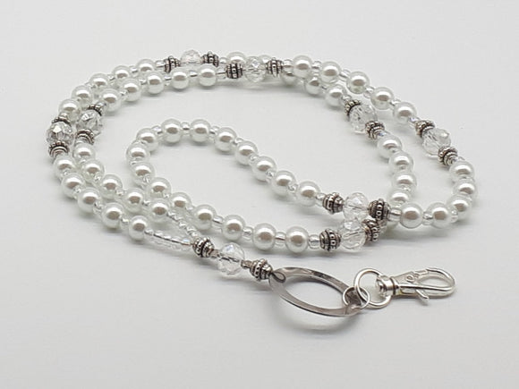 White glass pearls lanyard necklace