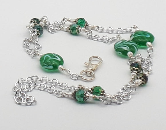 Green lampwork beads lanyard necklace