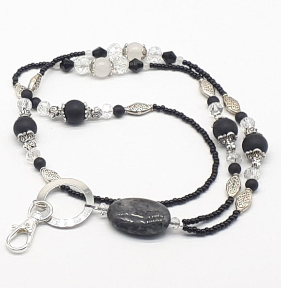 Black and white agate lanyard necklace