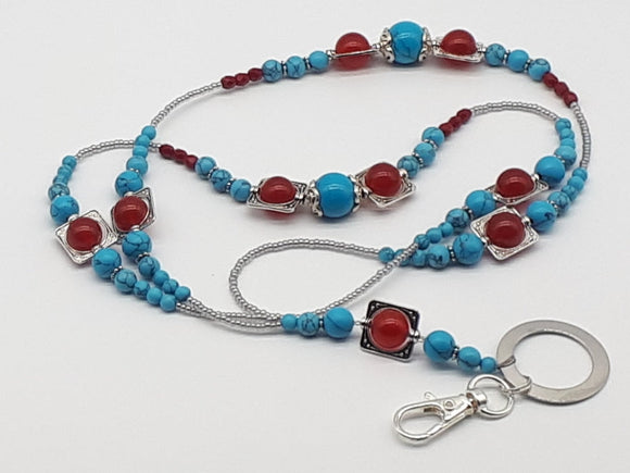 Turquoise and ruby lanyard necklace