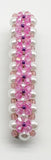 Pink  and purple beaded flower pattern hair barrette on a white pearl base