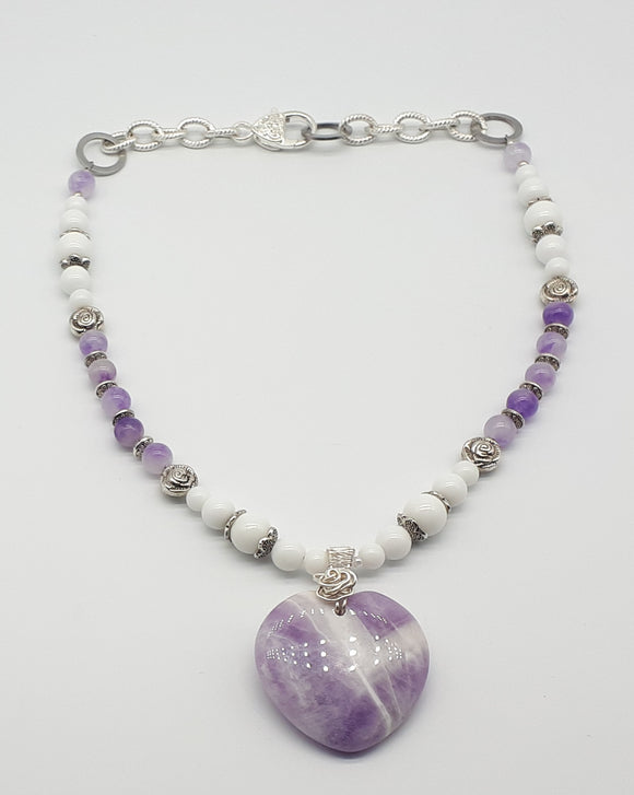 Brazil Zebra Amethyst Heart Pendant necklace