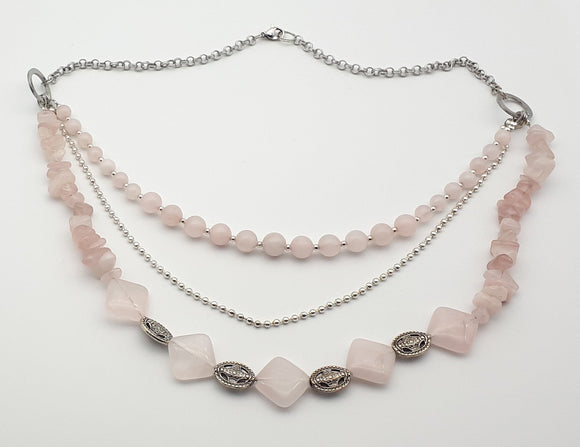 Multi strand rose quartz necklace