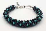 Black and turquoise Kumihimo beaded bracelet