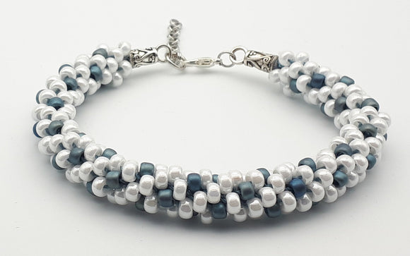 white Kumihimo beaded bracelet