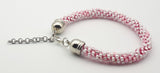 Pink and white Kumihimo beaded bracelet