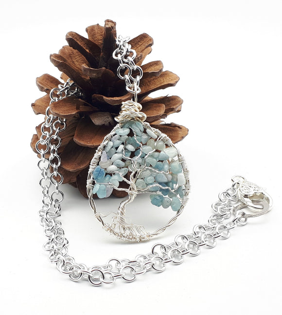 Aquamarine tree of life pendant necklace