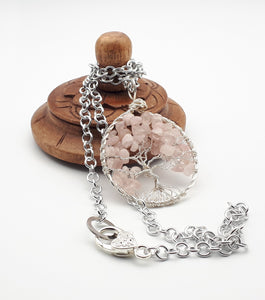 Rose quartz tree of life pendant necklace