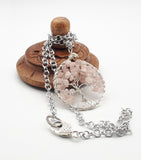 Rose quartz tree of life pendant necklace