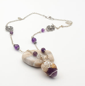 Wire wrapped amethyst nugget pendant necklace