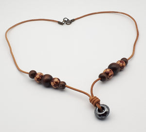 Unisex leather beaded necklace