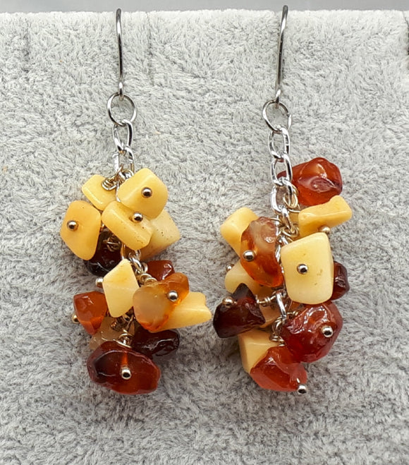 Yellow jade and carnelian gemstone chip earrings