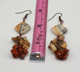 beautiful diamond shape crazy lace agates with earthy gemstone cluster. Perfect fall earrings and earthy color lover 