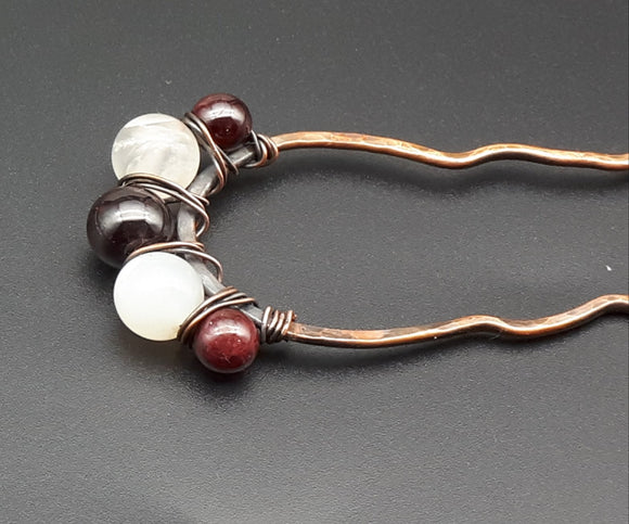 Gemstone copper hair fork