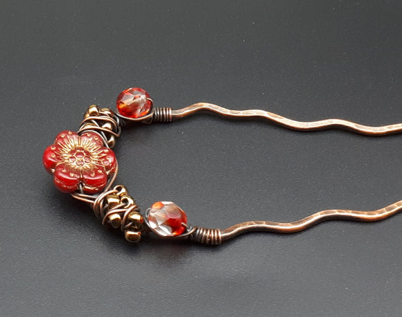 Red wild rose copper hair fork